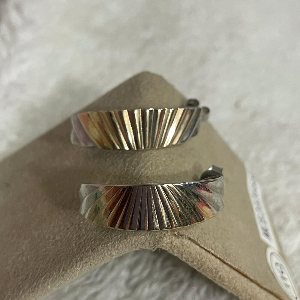 Two Tone Silver & Gold Toned Fan Design Hoops